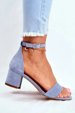 Zamszowe Sandały Na Słupku Sergio Leone SK839 Jasnoniebieskie