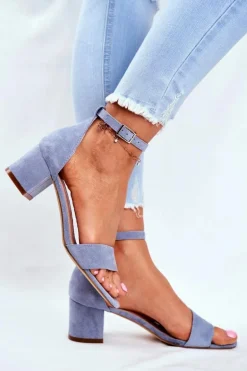 Zamszowe Sandały Na Słupku Sergio Leone SK839 Jasnoniebieskie