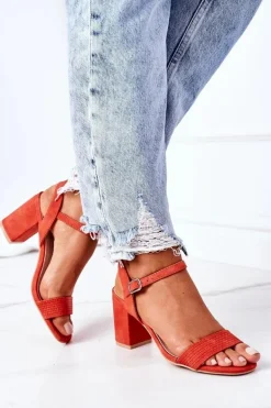 Zamszowe Sandały Na Słupku Pomarańczowe Vanessa