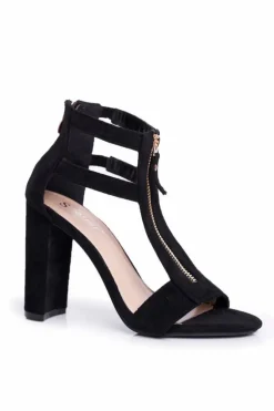 Zamszowe Sandały Na Słupku Czarne Folly