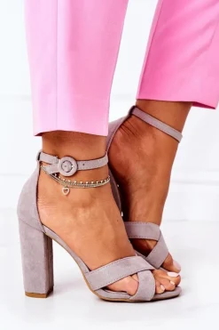 Zamszowe Sandały Na Słupku Szare Destino