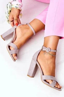 Zamszowe Sandały Na Słupku Szare Destino