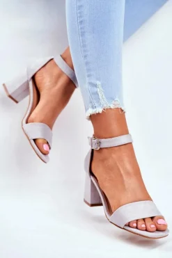 Zamszowe Sandały Na Słupku Vinceza 20-17058 Szare