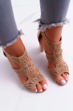 Zamszowe Sandały Na Słupku Lu Boo Beżowe