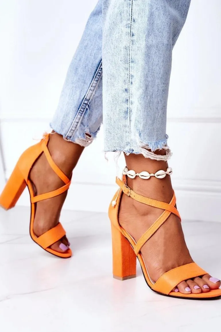 Zamszowe Sandały Na Słupku Pomarańczowe Dance With Me