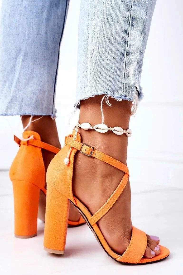 Zamszowe Sandały Na Słupku Pomarańczowe Dance With Me