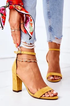 Zamszowe Sandały Na Słupku Żółte Florence