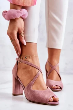 Zamszowe Sandały Na Słupku Różowe Lorita