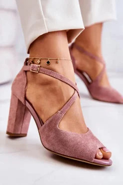 Zamszowe Sandały Na Słupku Różowe Lorita