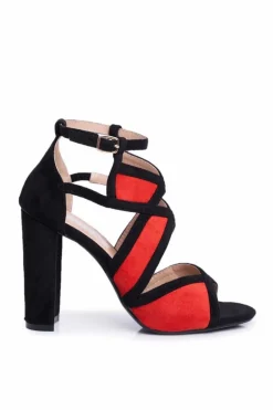 Zamszowe Sandały Na Słupku Czarno-Czerwone Emolly