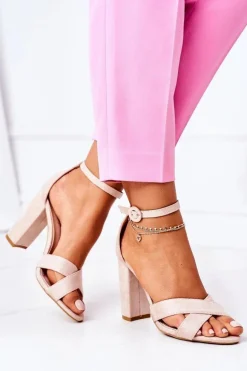 Zamszowe Sandały Na Słupku Beżowe Destino