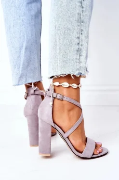 Zamszowe Sandały Na Słupku Szare Dance With Me