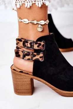 Zamszowe Sandały Na Słupku Lu Boo Czarne Leopard