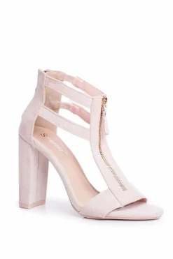 Zamszowe Sandały Na Słupku Beżowe Folly