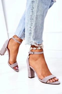 Zamszowe Sandały Na Słupku Szare Florence