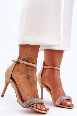 Zamszowe Sandały Na Szpilce Z Dżetami Beżowe Moments