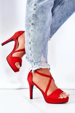 Zamszowe Sandały Na Szpilce Czerwone Lizzy