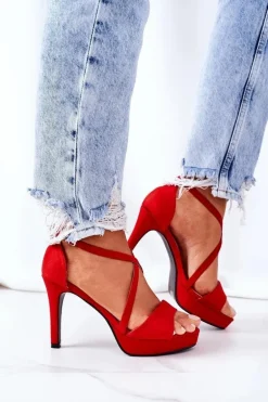 Zamszowe Sandały Na Szpilce Czerwone Lizzy