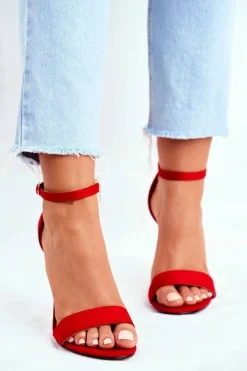 Zamszowe Sandały Na Szpilce Czerwone Liberty