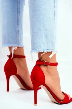 Zamszowe Sandały Na Szpilce Czerwone Liberty