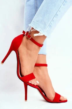 Zamszowe Sandały Na Szpilce Czerwone Liberty