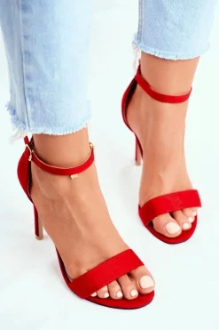 Zamszowe Sandały Na Szpilce Czerwone Liberty