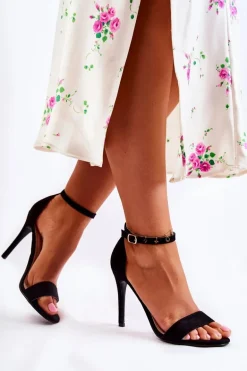 Zamszowe Sandały Na Szpilce Czarne Liberty