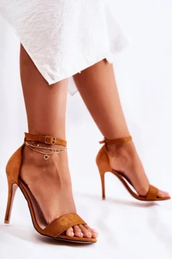 Zamszowe Sandały Na Szpilce Brązowe Liberty