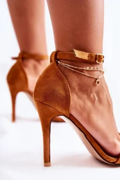 Zamszowe Sandały Na Szpilce Brązowe Liberty