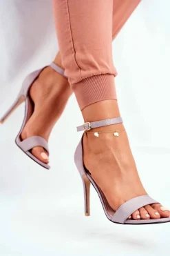 Zamszowe Sandały Na Szpilce Szare Liberty