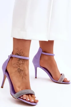 Zamszowe Sandały Na Szpilce Z Dżetami Fioletowe Moments