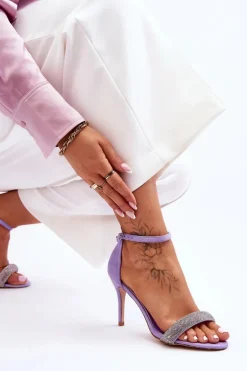 Zamszowe Sandały Na Szpilce Z Dżetami Fioletowe Moments