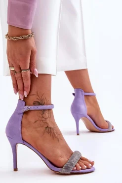 Zamszowe Sandały Na Szpilce Z Dżetami Fioletowe Moments