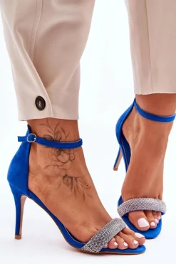 Zamszowe Sandały Na Szpilce Z Dżetami Niebieskie Moments