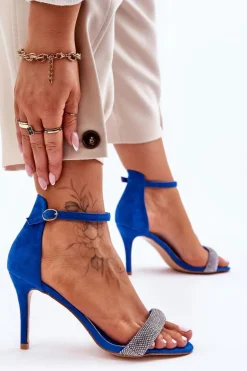 Zamszowe Sandały Na Szpilce Z Dżetami Niebieskie Moments