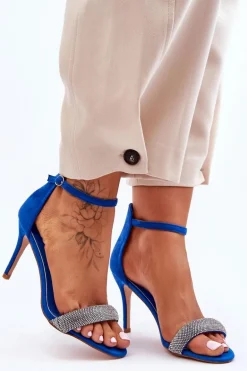 Zamszowe Sandały Na Szpilce Z Dżetami Niebieskie Moments