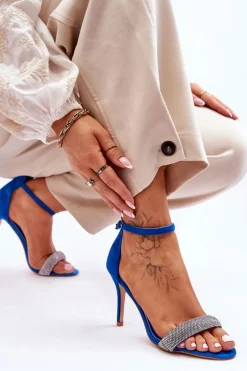Zamszowe Sandały Na Szpilce Z Dżetami Niebieskie Moments