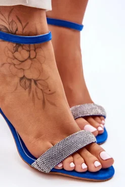 Zamszowe Sandały Na Szpilce Z Dżetami Niebieskie Moments