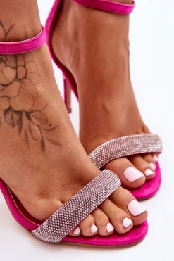 Zamszowe Sandały Na Szpilce Z Dżetami Fuksja Moments