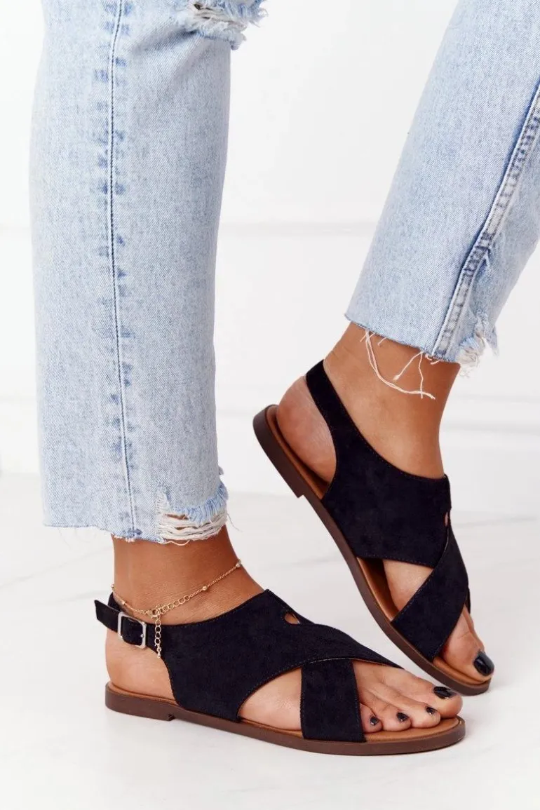 Zamszowe Sandały Sergio Leone SK060 Czarne