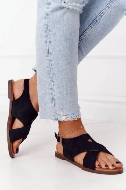 Zamszowe Sandały Sergio Leone SK060 Czarne