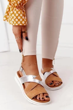 Zamszowe Sandały Sergio Leone SK039 Beżowo-Srebrne