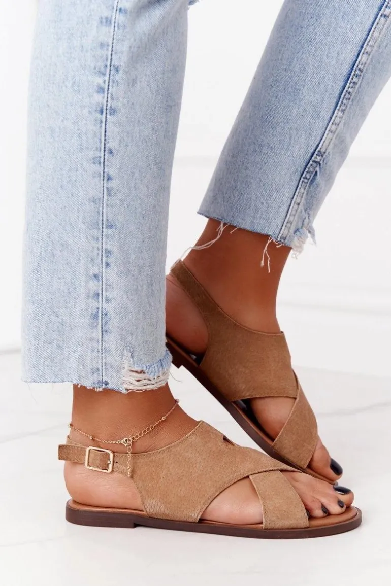 Zamszowe Sandały Sergio Leone SK060 Beżowe