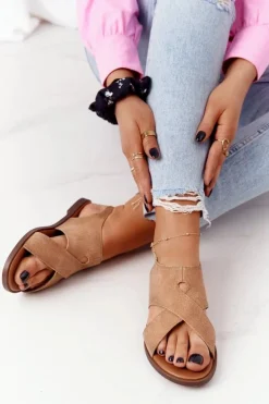 Zamszowe Sandały Sergio Leone SK060 Beżowe