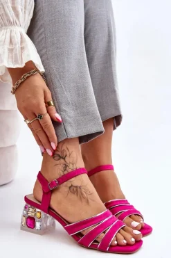 Zamszowe Sandały Z Kryształami Fuksja Callan
