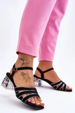 Zamszowe Sandały Z Kryształami Czarne Callan