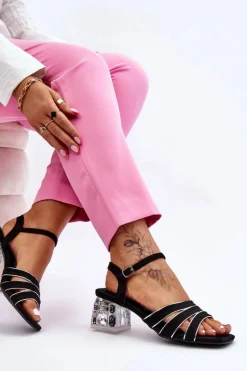 Zamszowe Sandały Z Kryształami Czarne Callan