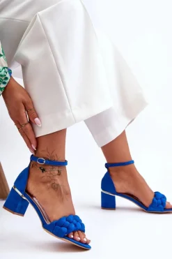 Zamszowe Sandały Z Warkoczem Niebieskie Essenza