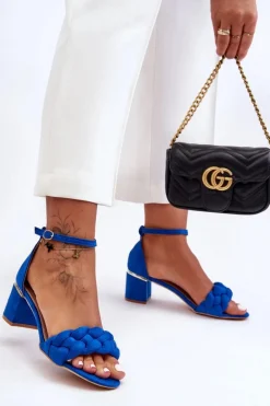 Zamszowe Sandały Z Warkoczem Niebieskie Essenza