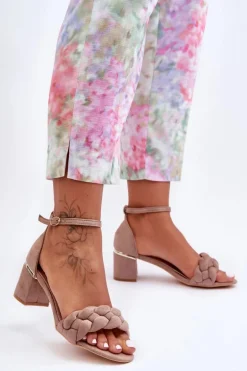 Zamszowe Sandały Z Warkoczem Ciemnobeżowe Essenza